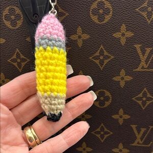 Crocheted Pencil Key Holder - Pink, Yellow, Gray
